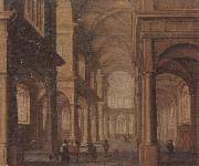 Jan Van Vucht The interior of a reformed church,with a beggar soliciting alms from an elegant company oil on canvas